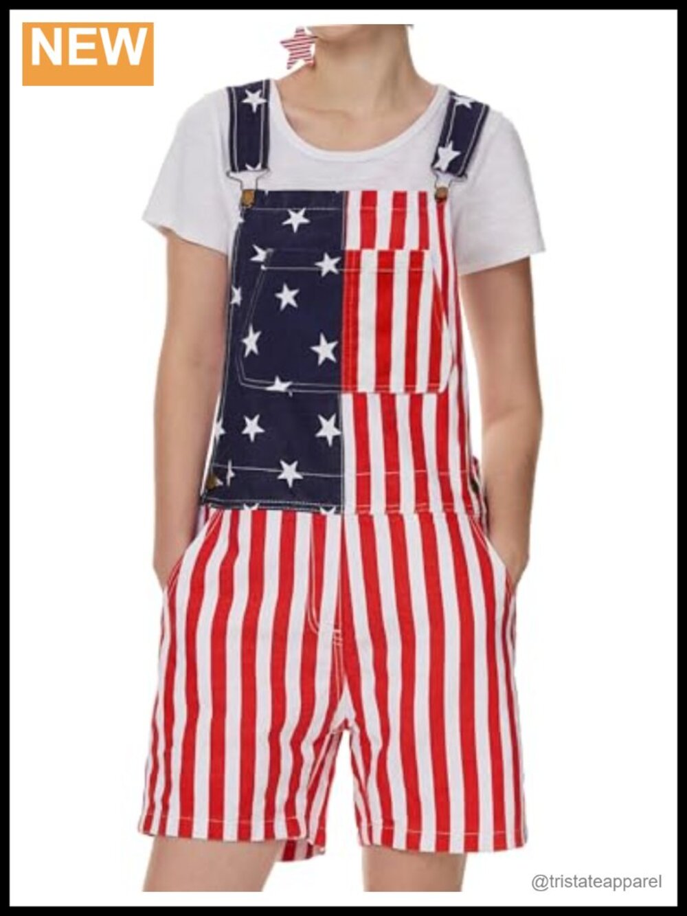 OeyFnbmO Women's Bib Overalls Shorts USA Flag Denim Jumpsuit Festival